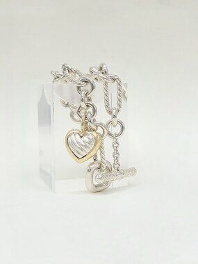 David Yurman Figaro Charm Bracelet w/ Heart w/ 18K Yellow Gold - Small - RARE